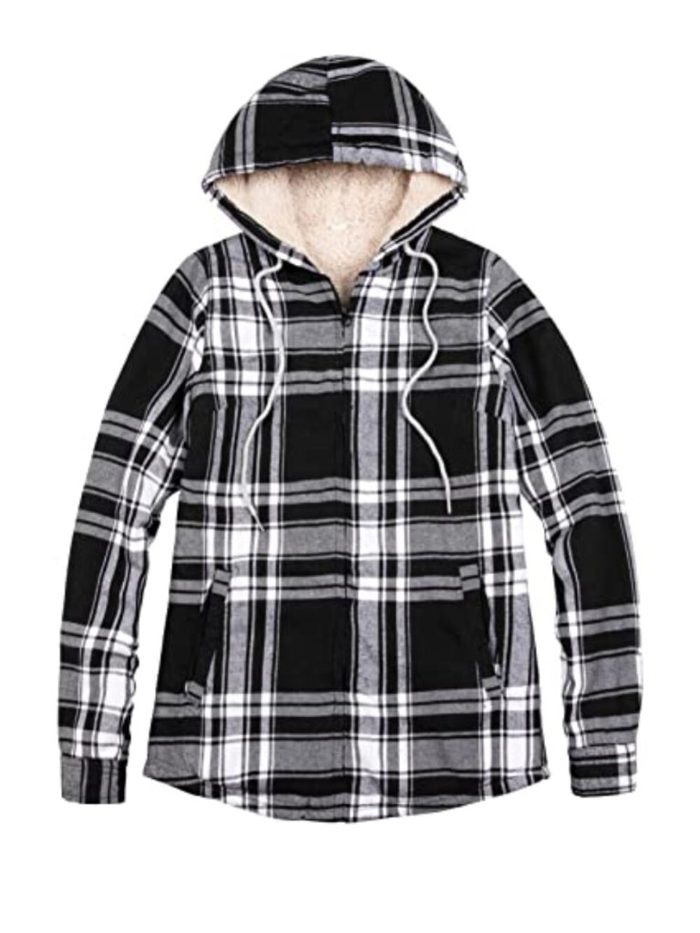 ZENTHACE Women's Full Zip Hooded Flannel Jacket Sherpa Fleece Lined Plaid